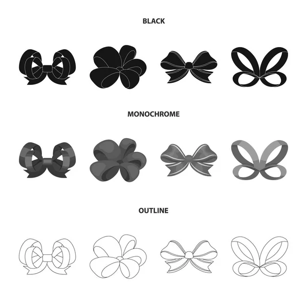 Ornamentals, frippery, finery and other web icon in black, monochrome, outline style.Bow, ribbon, decoration, icons in set collection . — стоковый вектор