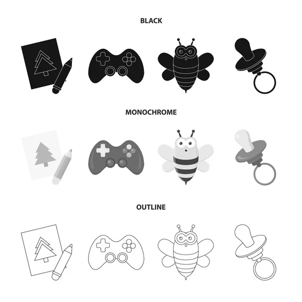 Picture, dzhostik, bee, nipple.Toys set collection icons in black,monochrome,outline style vector symbol stock illustration web. — Stock Vector