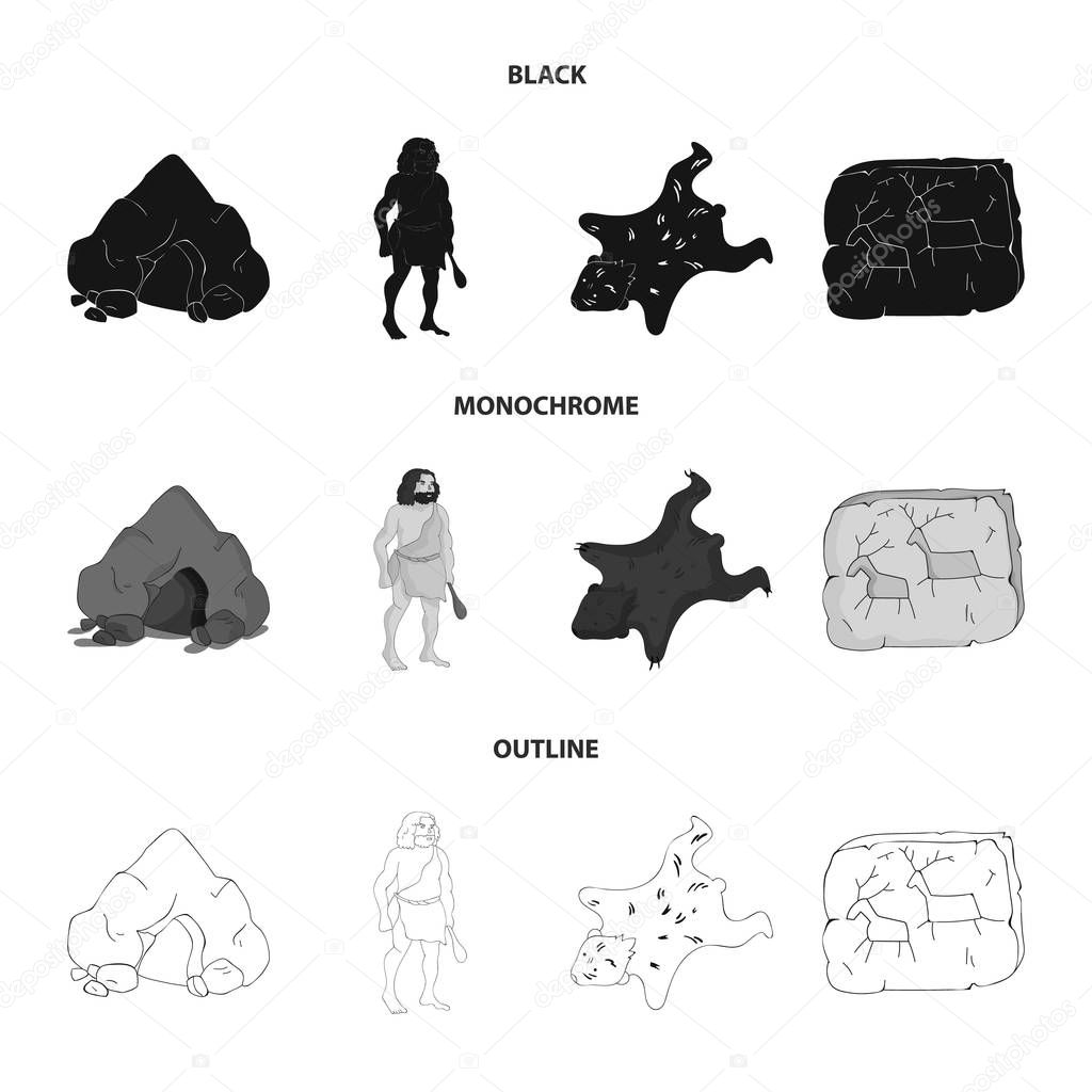 Ancient, world, stone age .Stone age set collection icons in black,monochrome,outline style vector symbol stock illustration .
