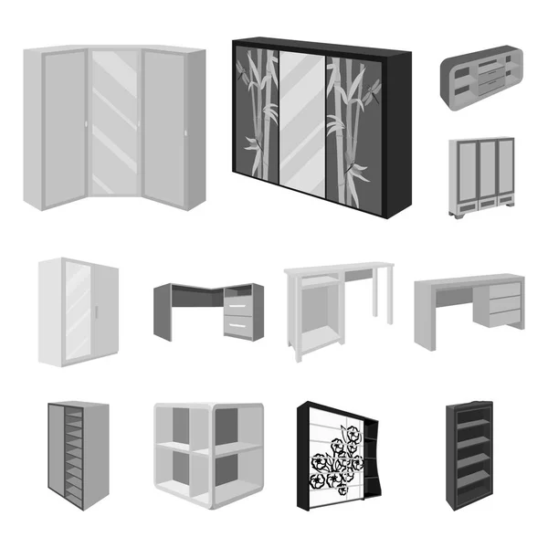 Móveis de quarto ícones monocromáticos em coleção de conjuntos para design. Mobília de madeira moderna símbolo vetorial isométrico ilustração web estoque . — Vetor de Stock