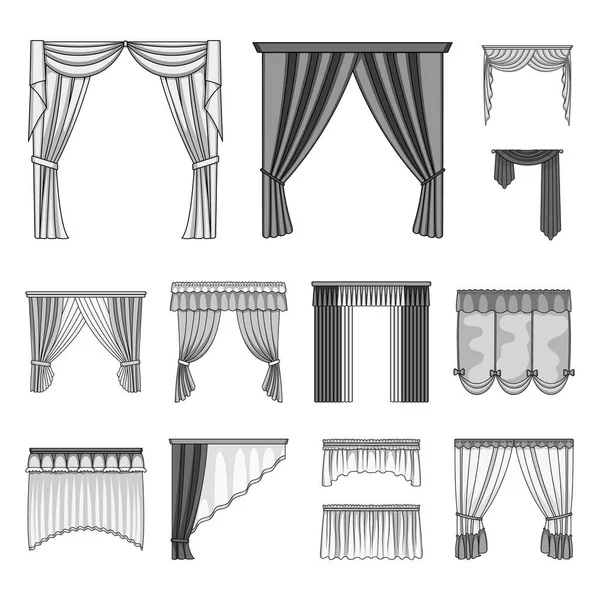 Différents types de rideaux icônes monochromes dans la collection ensemble pour la conception. Rideaux et lambrequins symbole vectoriel stock web illustration . — Image vectorielle