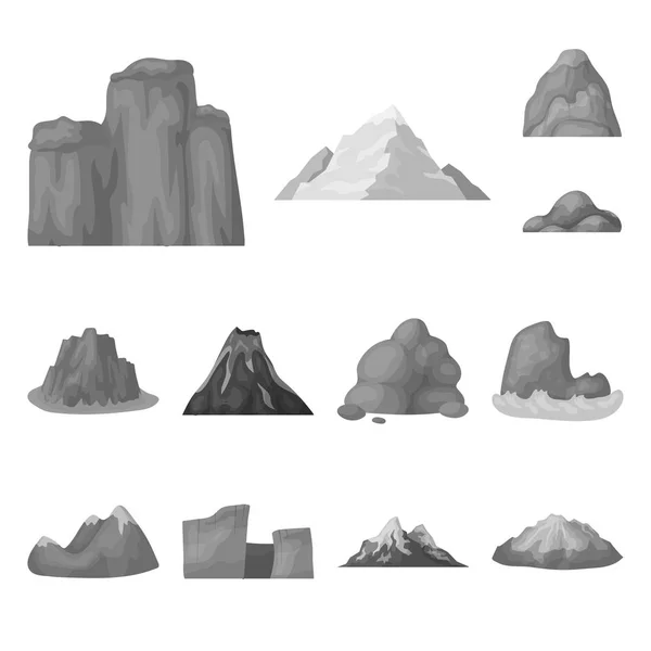 Различные горы монохромные иконы в коллекции наборов для design.Mountains и вектор ландшафта символа запаса веб-иллюстрации . — стоковый вектор