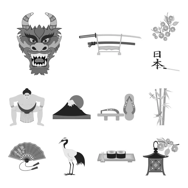 País Japón iconos monocromáticos en la colección de conjuntos para design.Japan y símbolo de vector hito stock ilustración web . — Vector de stock