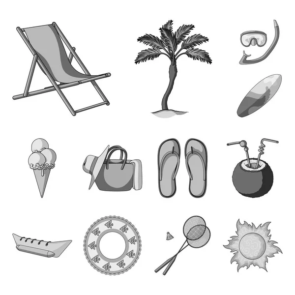 Repos d'été icônes monochromes dans la collection ensemble pour le design. Accessoire de plage symbole vectoriel stock web illustration . — Image vectorielle
