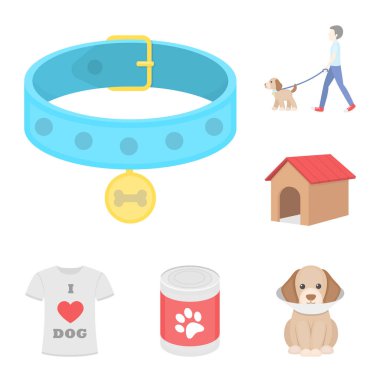 Köpek karikatür simgeleri set koleksiyonu tasarım için evde beslenen hayvan. Köpek yavrusu vektör simge stok web çizim için bakım.