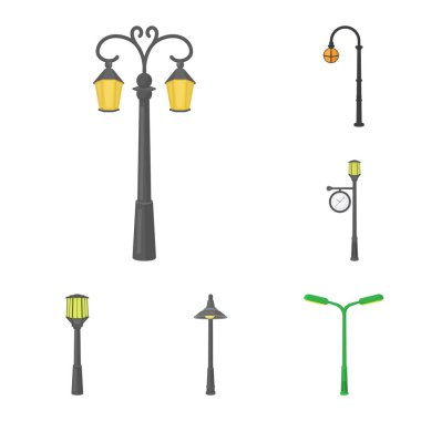 Set koleksiyonu tasarım için lamba sonrası karikatür simgeler. Fener ve vektör simge stok web çizim ışık.