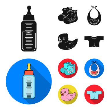 Çorap, önlük, Oyuncak ördek, raspashonka. Siyah, düz stil vektör simge stok çizim web bebek d. küme koleksiyon simgeler.