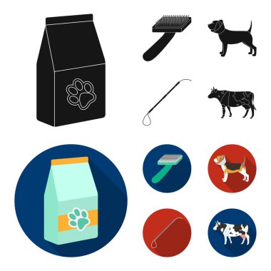 Köpek, inek, sığır, evde beslenen hayvan. Veteriner klinik toplama simgeler siyah, düz stil vektör simge stok çizim web içinde kurmak..
