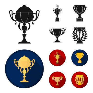 Set koleksiyonu tasarım için altın Kupası siyah, düz simgeler. Kazananlar Kupası vektör simge stok web çizim.