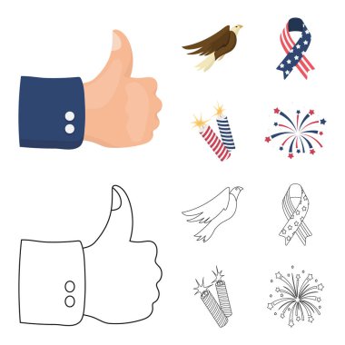 American eagle, şerit, selam. Vatansever gün çizgi film, anahat stili vektör simge stok çizim web simgeler ayarla.