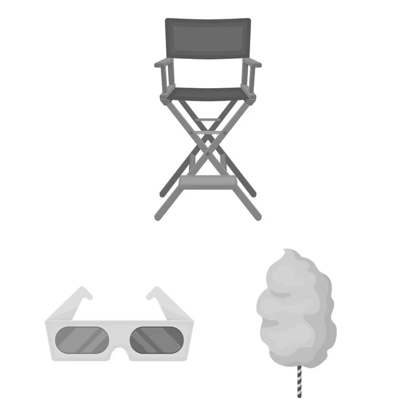 Films et cinéma icônes monochromes dans la collection de décors pour le design.Films et attributs vectoriel symbole stock web illustration . — Image vectorielle