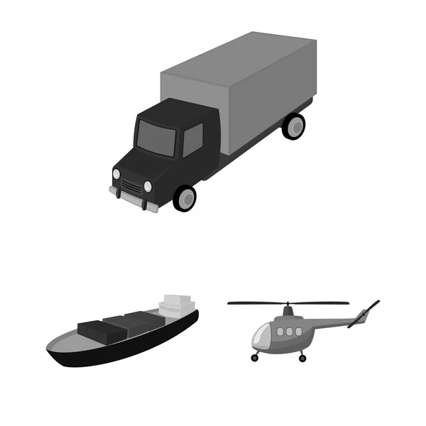 Verschiedene Arten von monochromen Transportsymbolen in Set-Kollektion für Design. Auto und Schiff Vektor Symbol Stock Web Illustration. — Stockvektor