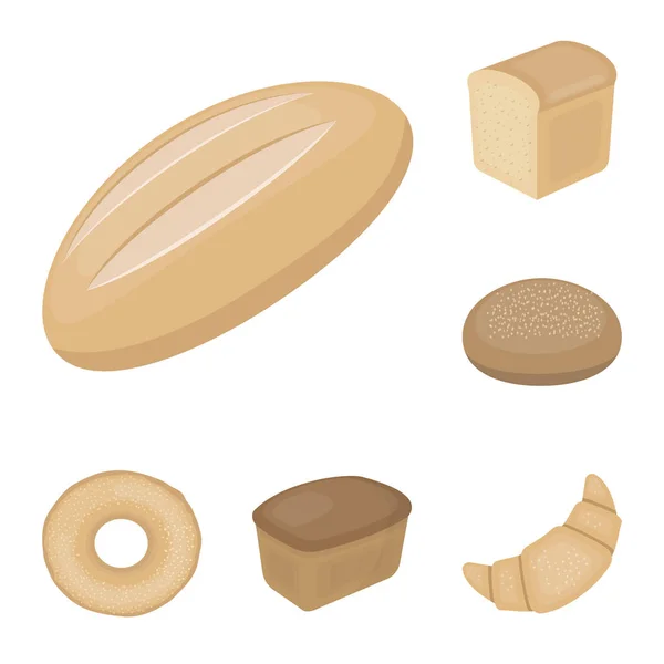 Tipos de ícones de desenhos animados de pão na coleção de conjuntos para design. Produtos de padaria símbolo vetorial ilustração web stock . — Vetor de Stock