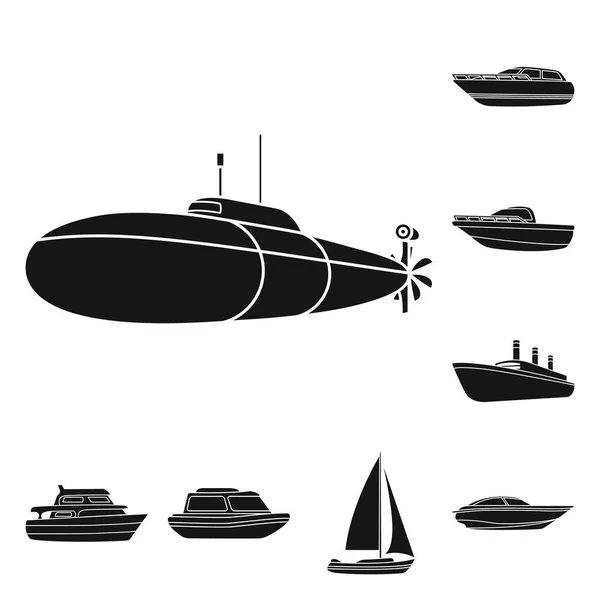 Ícones pretos de transporte de água e mar na coleção de conjuntos para design. Uma variedade de barcos e navios símbolo vetorial ilustração web . — Vetor de Stock