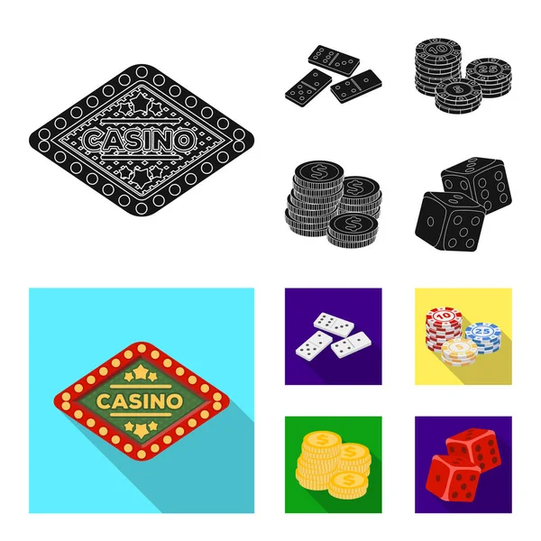 Huesos de dominó, montón de papas fritas, un montón de montes, bloques de juego. Casino y juegos de azar conjunto colección iconos en negro, plano estilo vector símbolo stock ilustración web . — Archivo Imágenes Vectoriales