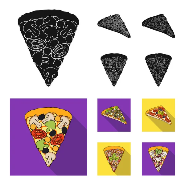 Uma fatia de pizza com ingredientes diferentes. Diferentes ícones de coleção de conjuntos de pizza em preto, estilo plano símbolo vetorial web ilustração . —  Vetores de Stock