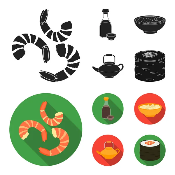 Sojasauce, Nudeln, kettle.rolls.sushi set collection icons in black, flat style vektorsymbol stock illustration web. — Stockvektor