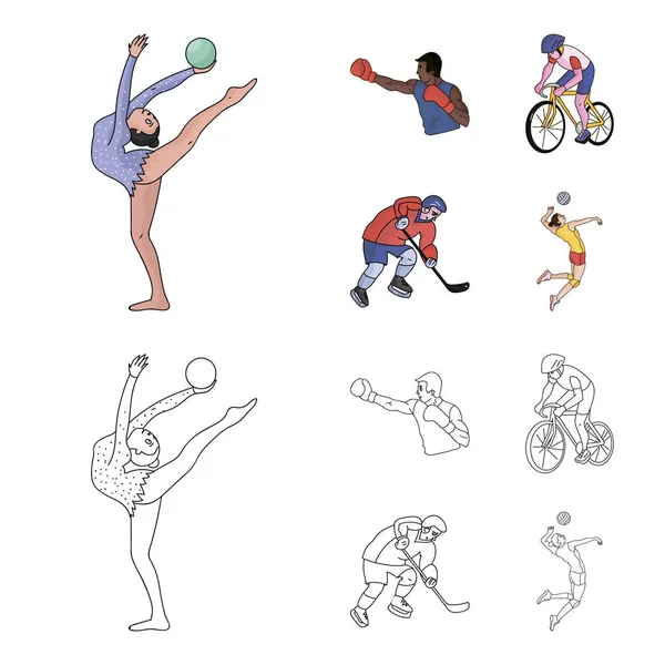 Bisiklet, boks, basketbol, voleybol. Olimpik Spor çizgi film, anahat stili vektör simge stok çizim web simgeler ayarla.