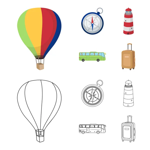 Vacaciones, viajes, faro, brújula. Iconos de colección conjunto de descanso y viaje en dibujos animados, contorno estilo vector símbolo stock ilustración web . — Vector de stock