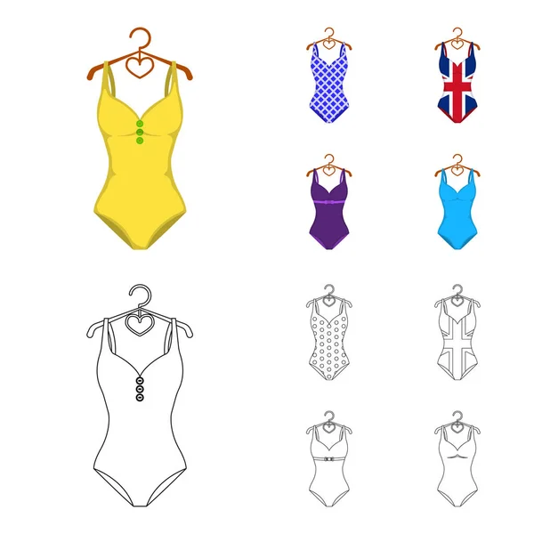 Différents types de maillots de bain. Maillots de bain ensemble icônes de la collection dans la bande dessinée, contour style vectoriel symbole illustration web . — Image vectorielle