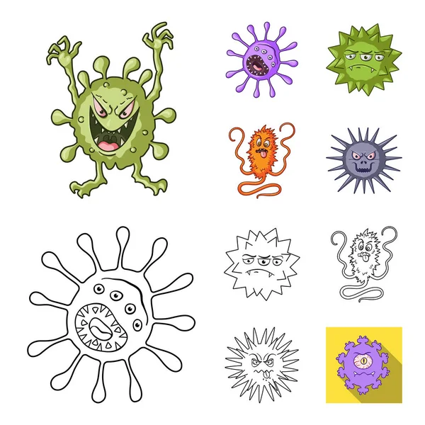 Different Types Microbes Viruses Viruses Bacteria Set Collection Icons Cartoon — Stock Vector