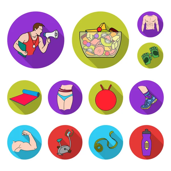 Fitness e attributi icone piatte nella collezione set per il design. Fitness attrezzature vettoriale simbolo stock web illustrazione . — Vettoriale Stock