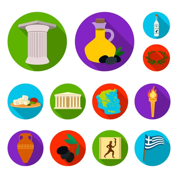 Country Greece flat icons in set collection for design.Greece and landmark vector symbol stock web illustration. — Stock Vector