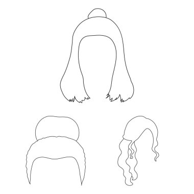 Set koleksiyonu tasarım için kadın saç modeli anahat simgeleri. Şık saç kesimi vektör simge stok web çizimi.