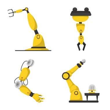 Robot ve fabrika logosu yalıtılmış nesne. Hisse senedi için robot ve uzay vektör simge topluluğu.