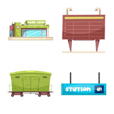 Tren ve İstasyonu simge vektör Illustration. Web için tren ve bilet hisse senedi simgesi kümesi.