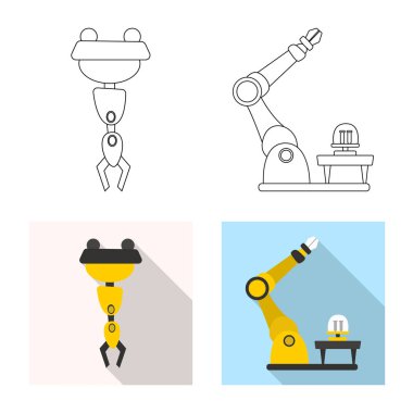 Robot ve fabrika simgesi yalıtılmış nesne. Web için robot ve uzay hisse senedi simgesi kümesi.