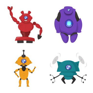 Robot ve fabrika işareti yalıtılmış nesne. Robot ve uzay hisse senedi vektör çizim seti.
