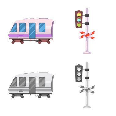 Tren ve İstasyonu sembolü yalıtılmış nesne. Hisse senedi için tren ve bilet vektör simge topluluğu.
