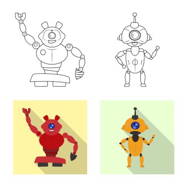 Robot ve fabrika simge vektör tasarımı. Hisse senedi için robot ve uzay vektör simge kümesi.