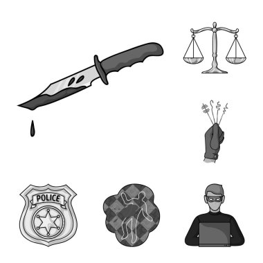 Suç ve ceza tek renkli simgeler set koleksiyonu tasarım için. Suç vektör simge stok web çizim.