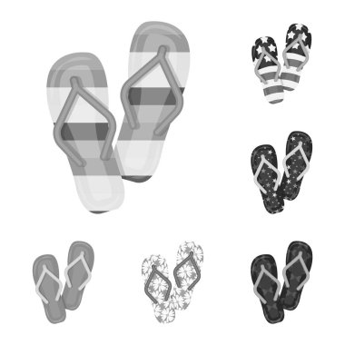 Parmak arası terlik set koleksiyonu tasarım için tek renkli simgeler. Beach ayakkabı sembol stok web illüstrasyon vektör.
