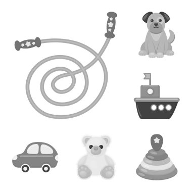 Çocuk oyuncak set koleksiyonu tasarım için tek renkli simgeler. Oyun ve önemsiz şey sembol stok web illüstrasyon vektör.