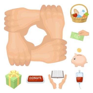 Set koleksiyonu tasarım için sadaka ve bağış karikatür simgeler. Maddi yardım vektör simge stok web çizim.
