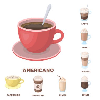 Kahve karikatür simgeleri set koleksiyonu tasarım için farklı türde. Kahve içecek vektör simge stok çizim.