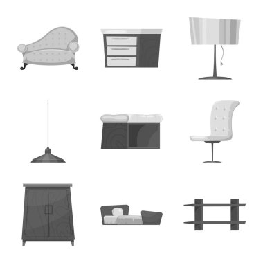 Mobilya ve daire logo vektör Illustration. Mobilya ve ev hisse senedi simgesi web için set.