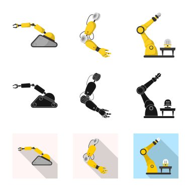 Robot ve fabrika logo vektör tasarımı. Web için robot ve uzay hisse senedi simgesi kümesi.