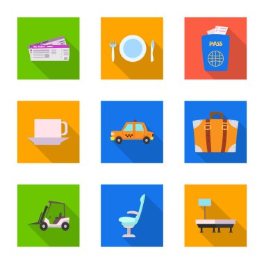 Havaalanı ve uçak simge vektör Illustration. Web için Havaalanı ve uçak hisse senedi simgesi kümesi.