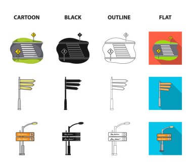 Düz stil yön işaretleri ve çizgi film, siyah, anahat, diğer web simgesi. Yol kavşak ve işaretler simgeler kümesi koleksiyonundaki.