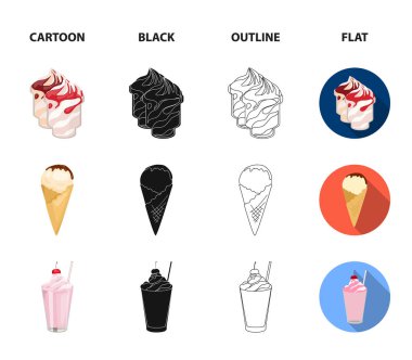 Süt, kalsiyum, ürün, yiyecek. Süt ürünü ve tatlı koleksiyonu Icons set çizgi film, siyah, anahat, düz stil vektör simge stok çizim web.