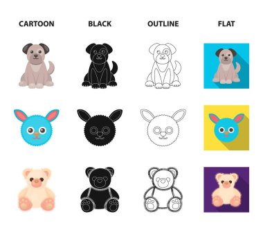 Çocuk oyuncak çizgi film, siyah, anahat, set koleksiyonu tasarım için düz simgeler. Oyun ve önemsiz şey sembol stok web illüstrasyon vektör.