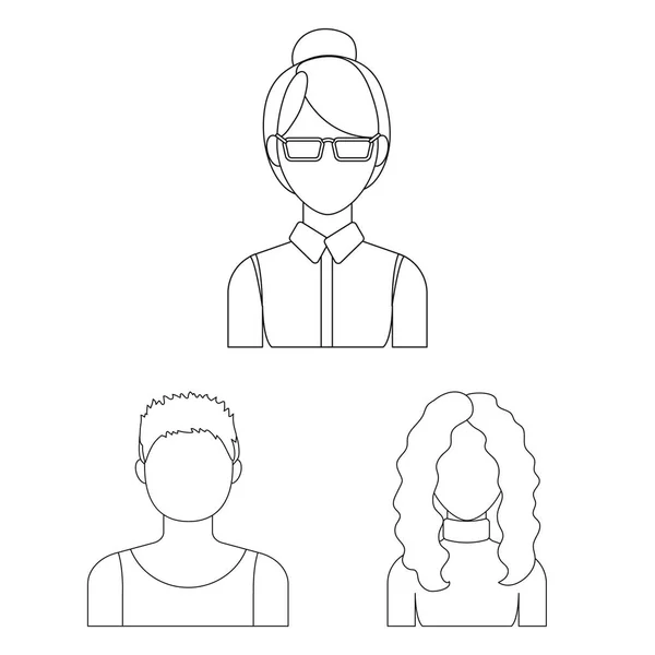 Ícones de contorno de avatar e rosto na coleção de conjuntos para design. Uma pessoa aparência vetor símbolo web ilustração . — Vetor de Stock