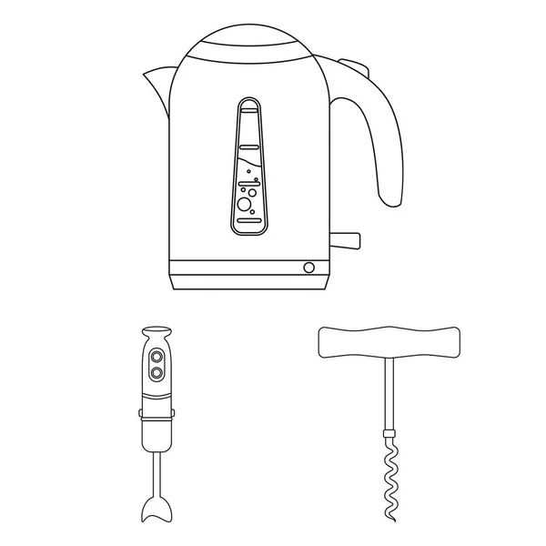 Ícones de contorno de equipamentos de cozinha na coleção de conjuntos para design. Cozinha e acessórios símbolo vetorial ilustração web stock . —  Vetores de Stock