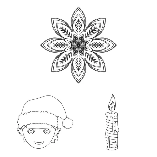 Attributs de Noël et accessoires icônes contour dans la collection de jeu pour le design. Joyeux Noël vecteur symbole stock web illustration . — Image vectorielle