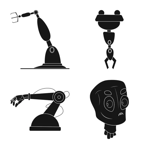 ロボットと工場出荷時のロゴのベクター デザイン。車両用ロボットと空間ベクトルのアイコンのセット. — ストックベクタ