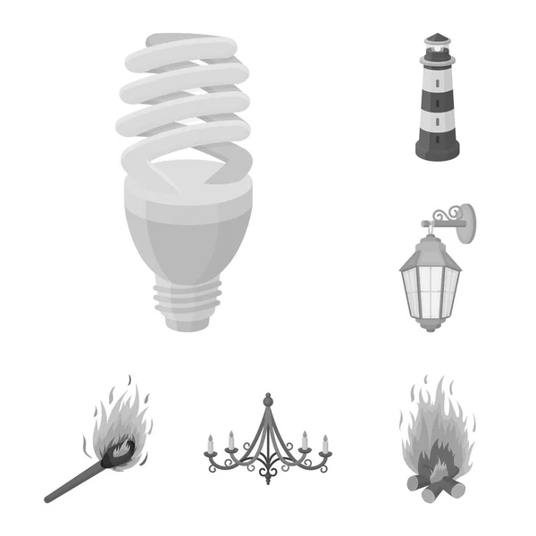 Source de lumière icônes monochromes dans la collection ensemble pour la conception. Illustration web du symbole vectoriel lumière et équipement . — Image vectorielle